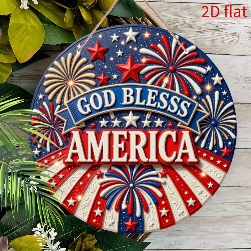 Wooden Plaque Aluminum Sign 9 Inch Round Patriotic Holiday Festival Funny