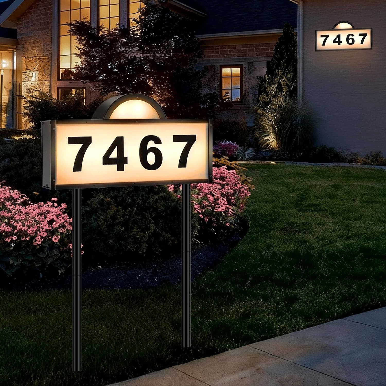 Solar LED House Address Number Sign Yard Stake Outdoor Lighted Wall Door Plaque
