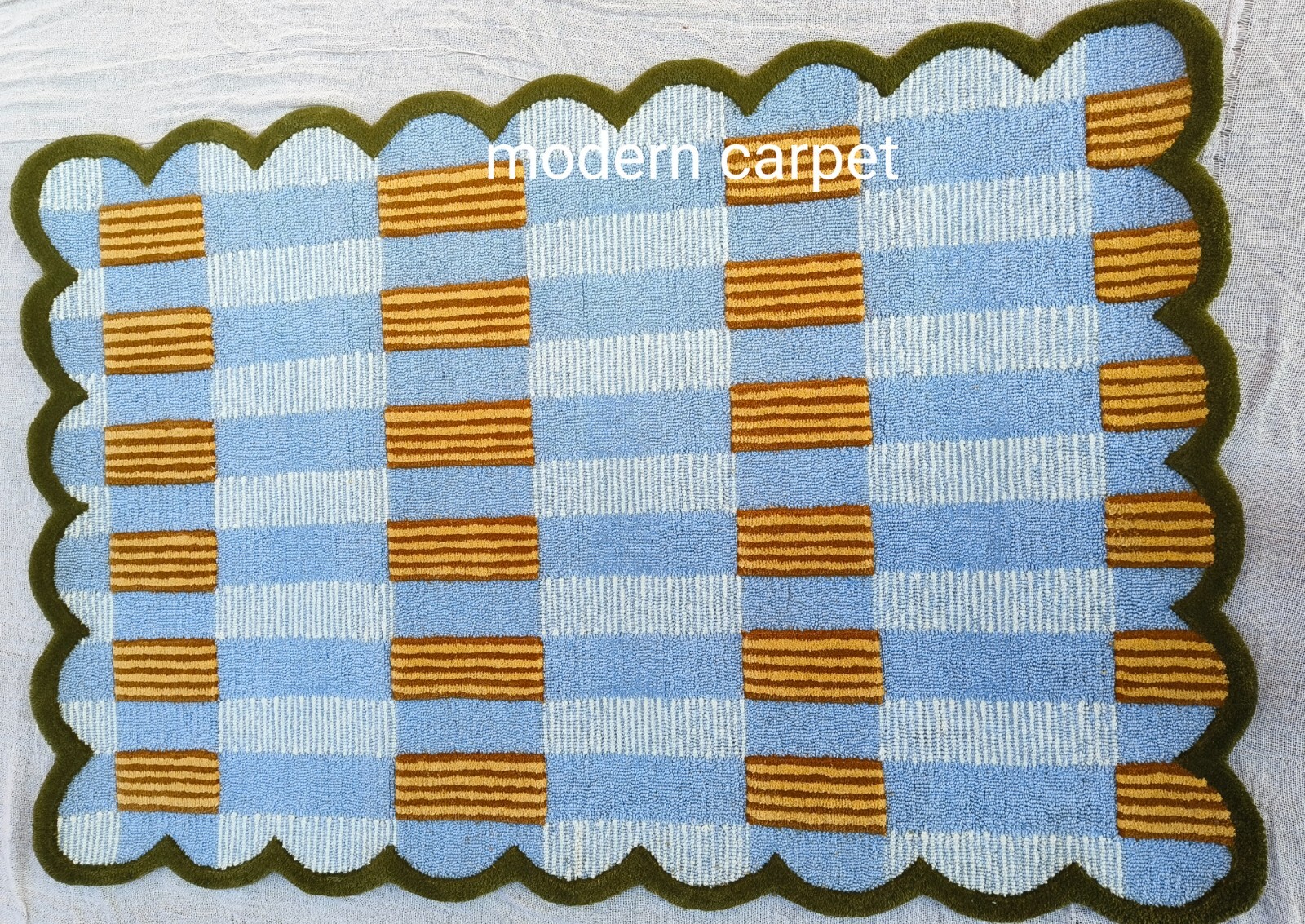Handmade Wool Tufted Rug Mustard Blue | Modern Geometric Carpet Cozy Home Decors