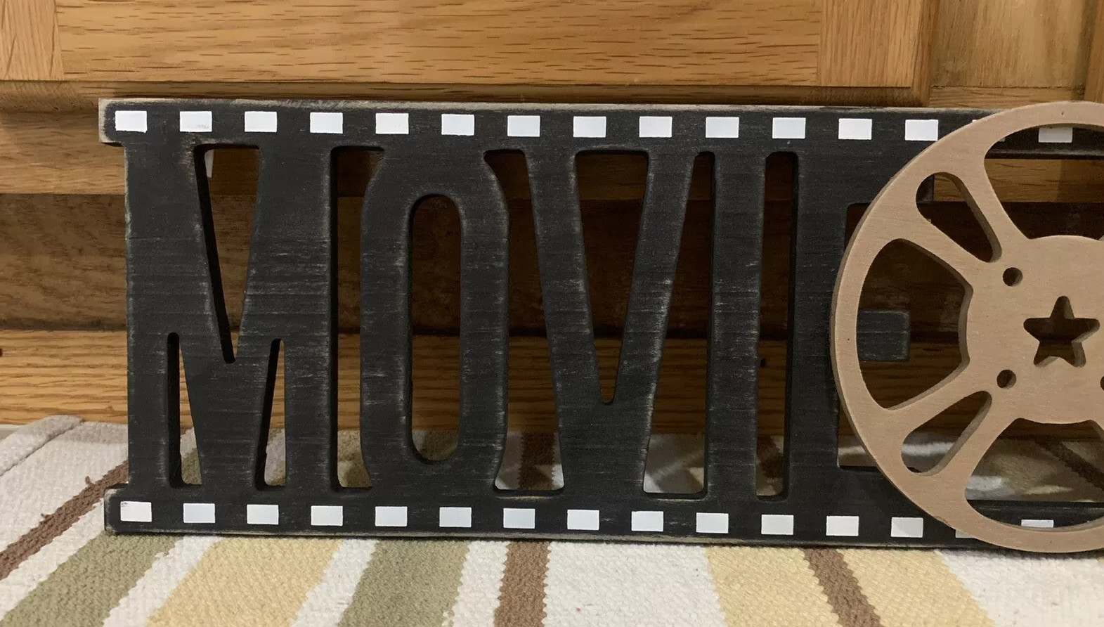 Movie Night Wooden Sign Cinema Theater Movie Reel Home Wall Decor Film DVD