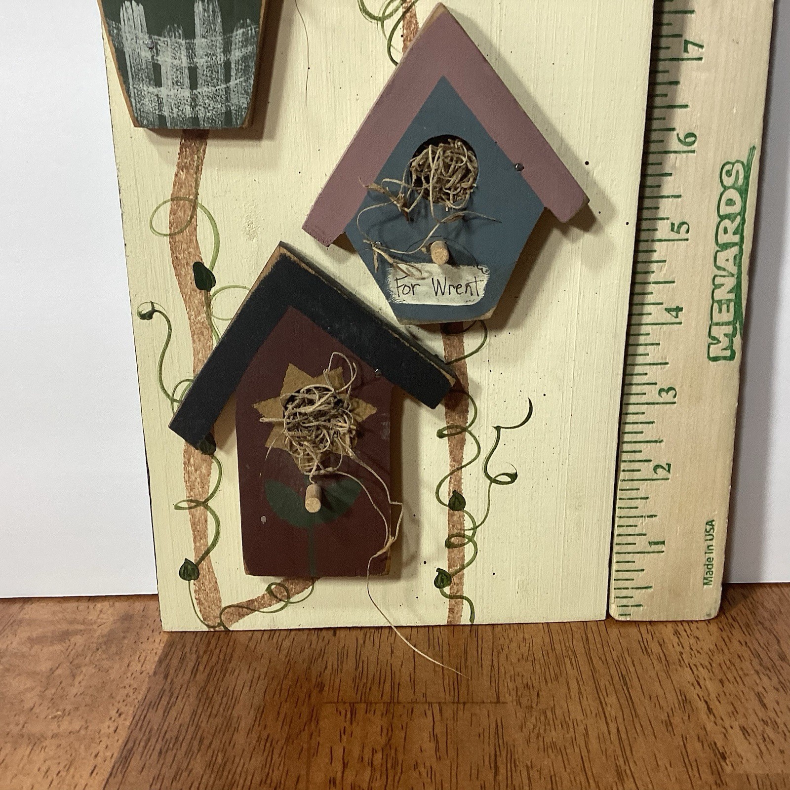 Hand Painted Wooded Primative Plaque Wall Hanging Bird Houses Home Quote