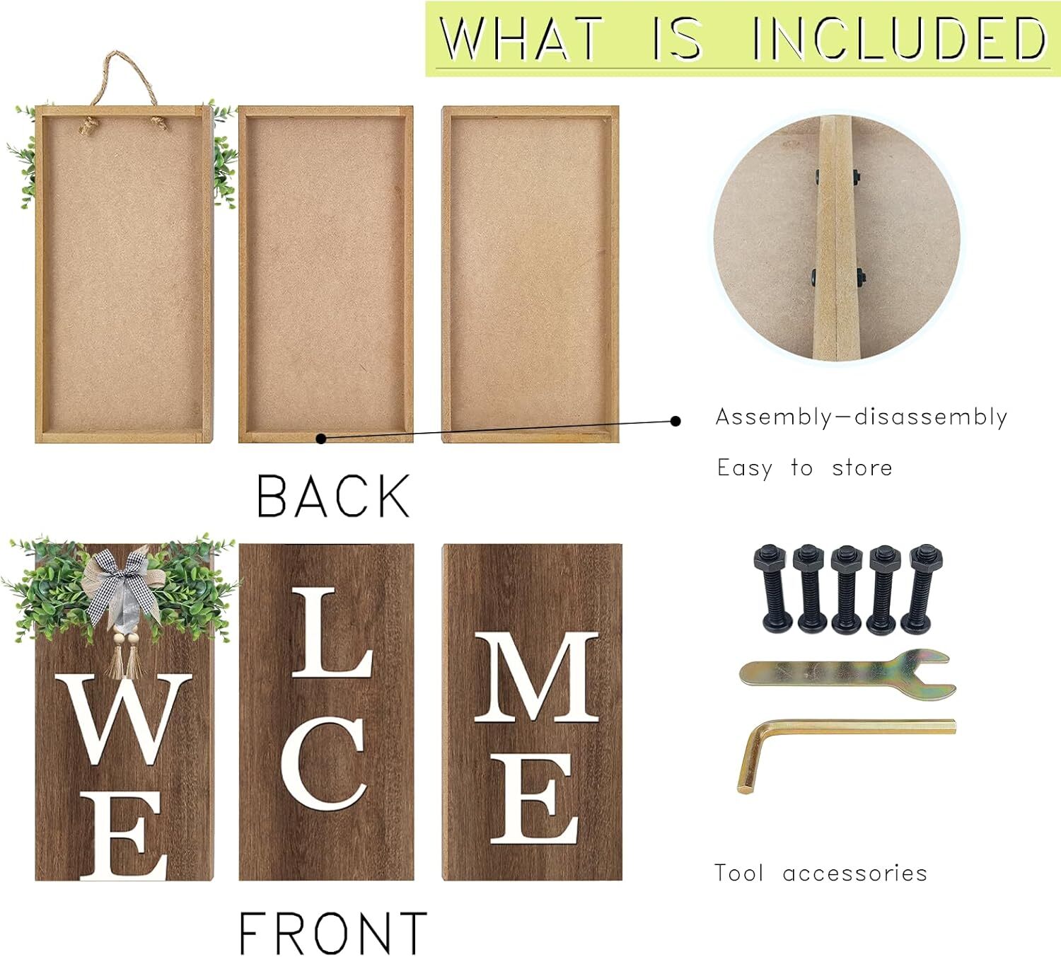 Interchangeable Welcome Sign for Front Porch Standing 47″X8″ Outdoor Large Wood