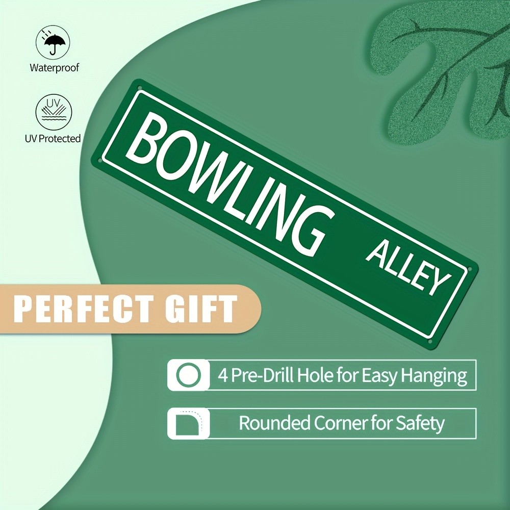 Vintage Aluminum Bowling Sign 10x40cm Green White 2D Flat