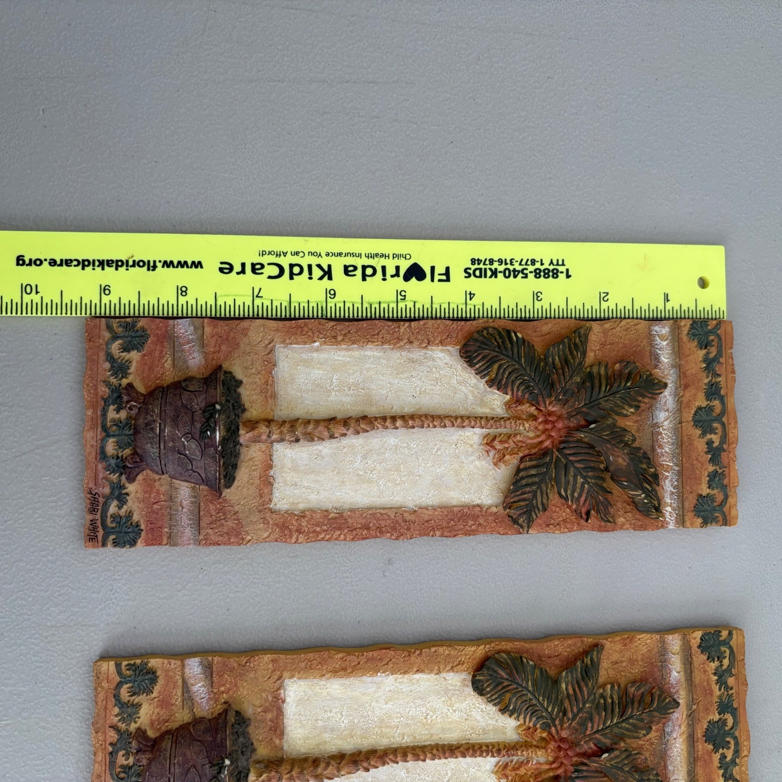 Shari White Palm Tree Wall Plaques Set of 2 Tropical 3D Relief Resin Art Decor