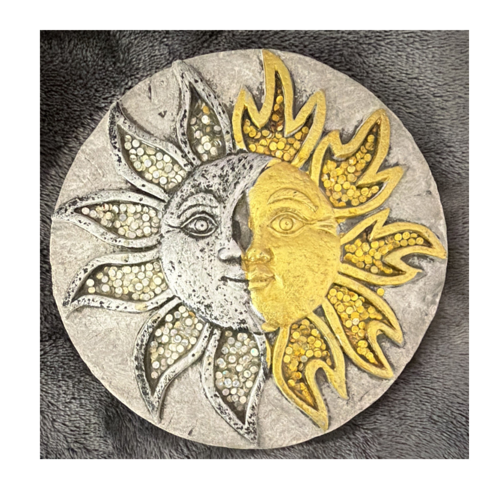 Greenbrier Sun & Moon Celestial Round Wall Plaque Medium Resin Gold Gray