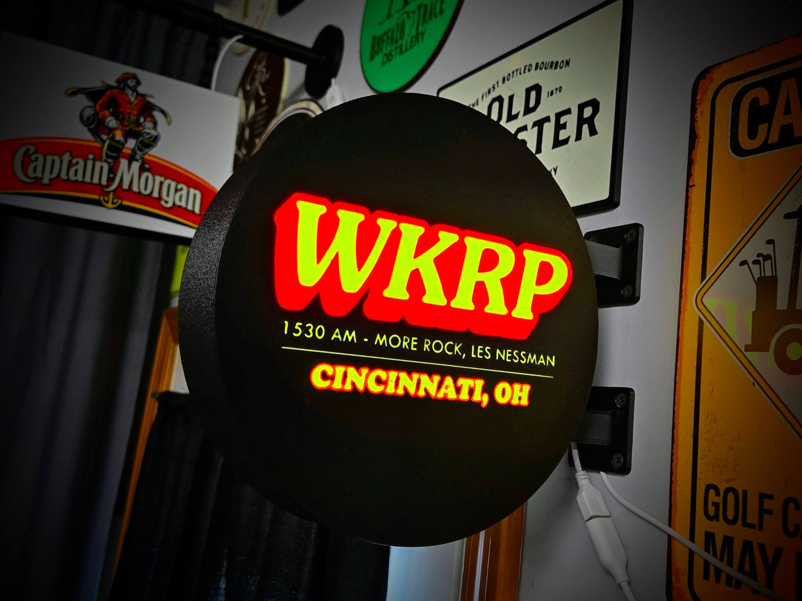 WKRP Cincinnati LED Lightbox Sign 3D Printed Round Wall Mount Man Cave