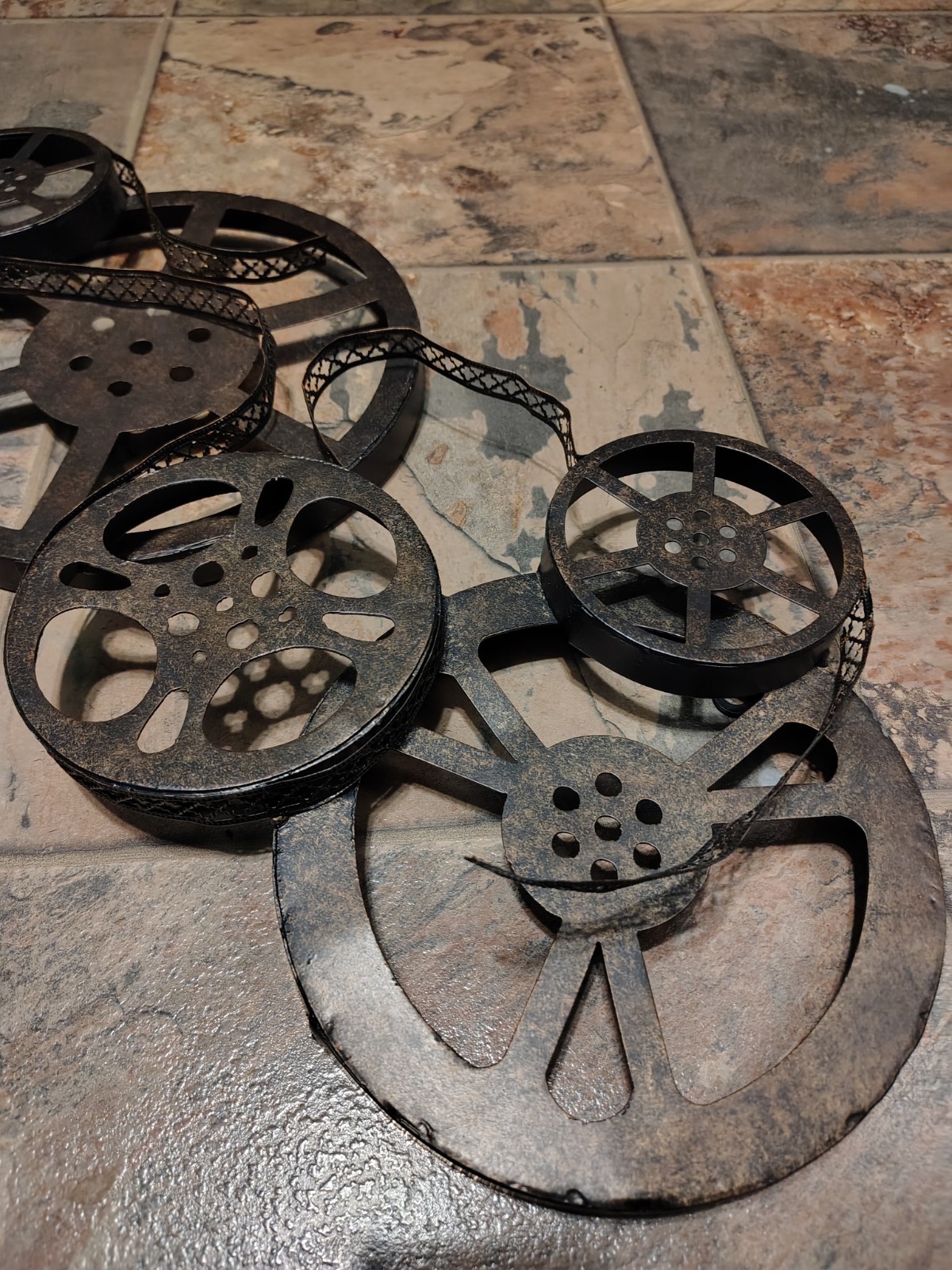 Large Cinema Theater Movie Reel Metal Wall Display Film Vintage Style 32″ x 18″