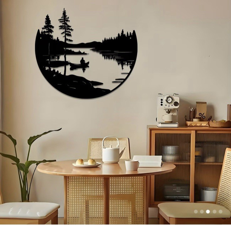 Fisherman Wall Decor Black Metal Man Fishing In Boat, Lake Wall Art Medium