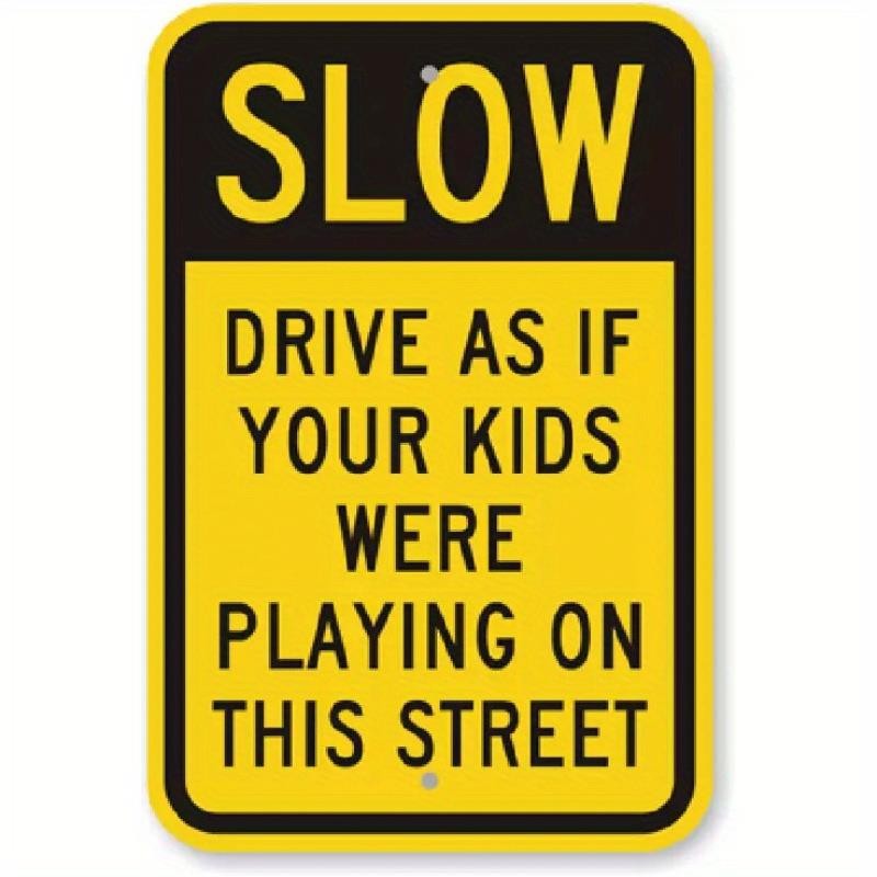 2D Flat, Large Heavy-Duty Slow Down Kids Playing Near Street Sign