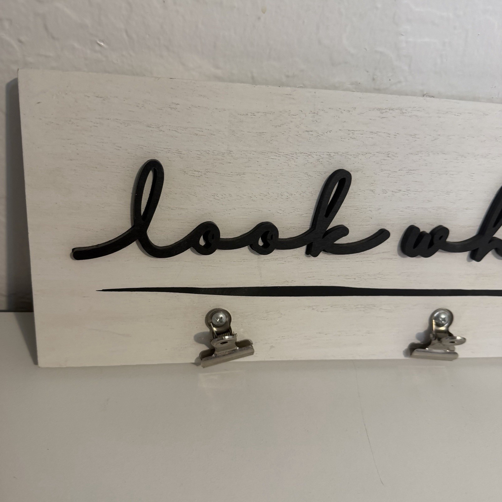 Kirkland’s White Wall Clip Display with Black Script “Look what I did” 24 X 6