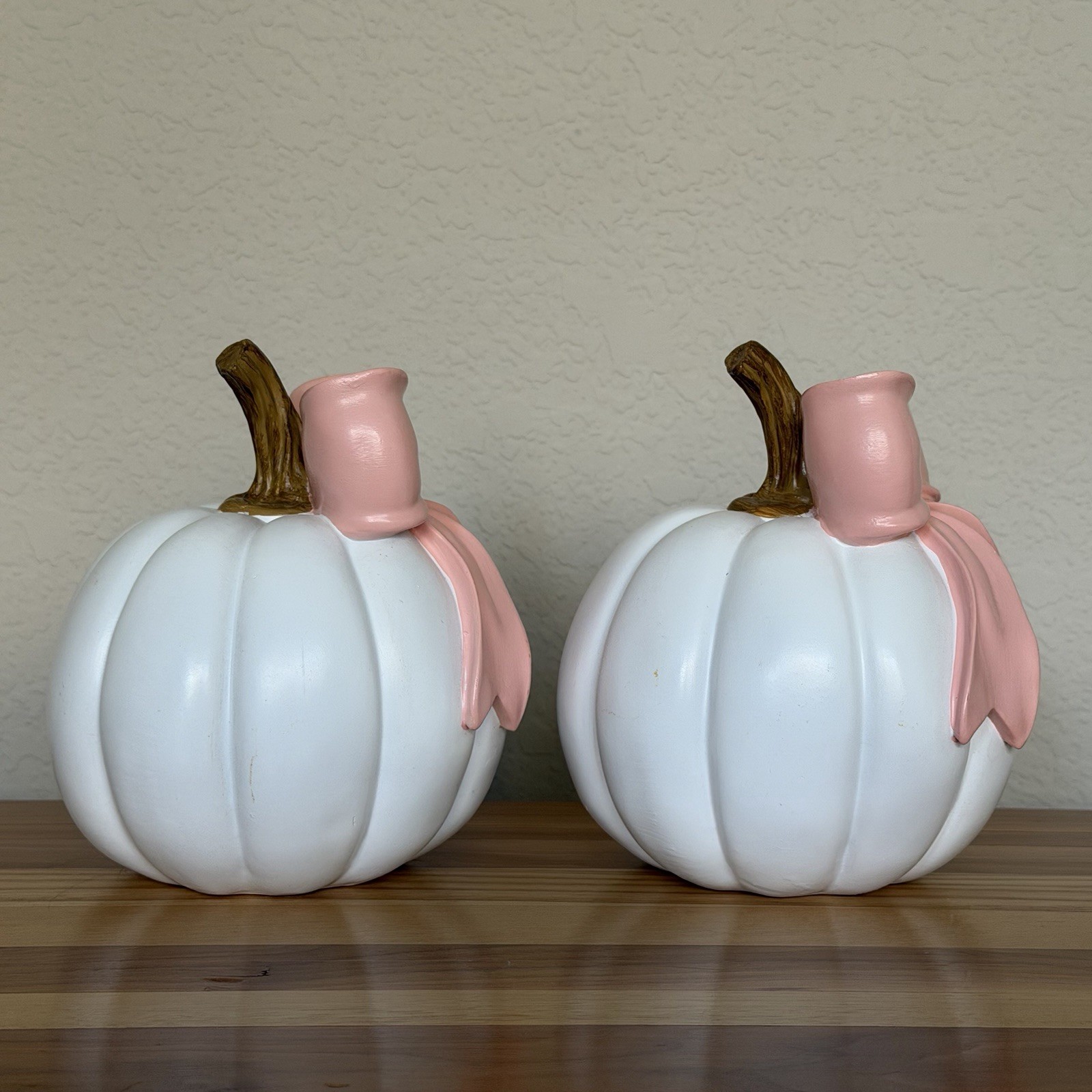2026 Hobby Lobby Fall Halloween White Decor Pink Bow Mini Pumpkins Set Of 2
