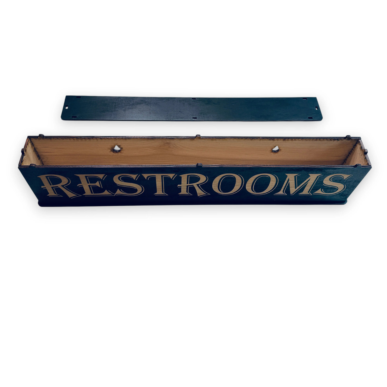 Sign – Restrooms – BLACK – With Add on – Box Sign – 24x6x3 inches