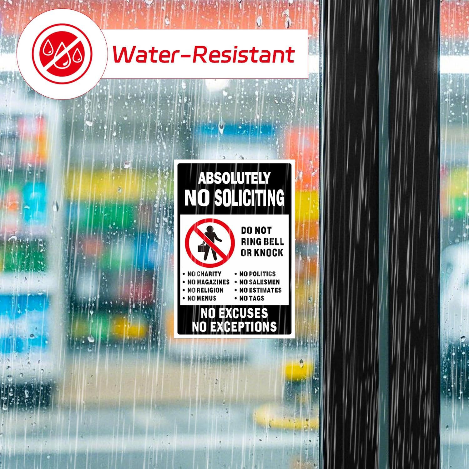 No Soliciting Sign for Front Door, 3 Pack 6X4Inch Reflective Vinyl Stickers |