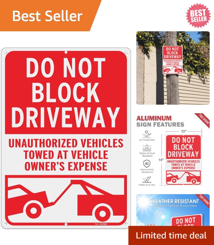 Large Reflective Do Not Block Driveway Sign – 14×10 Inches Aluminum Safety Sign