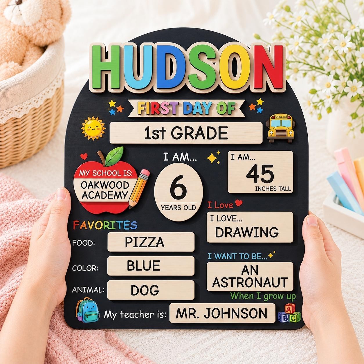 Custom First & Last Day School Sign, Reusable Wooden Photo Board