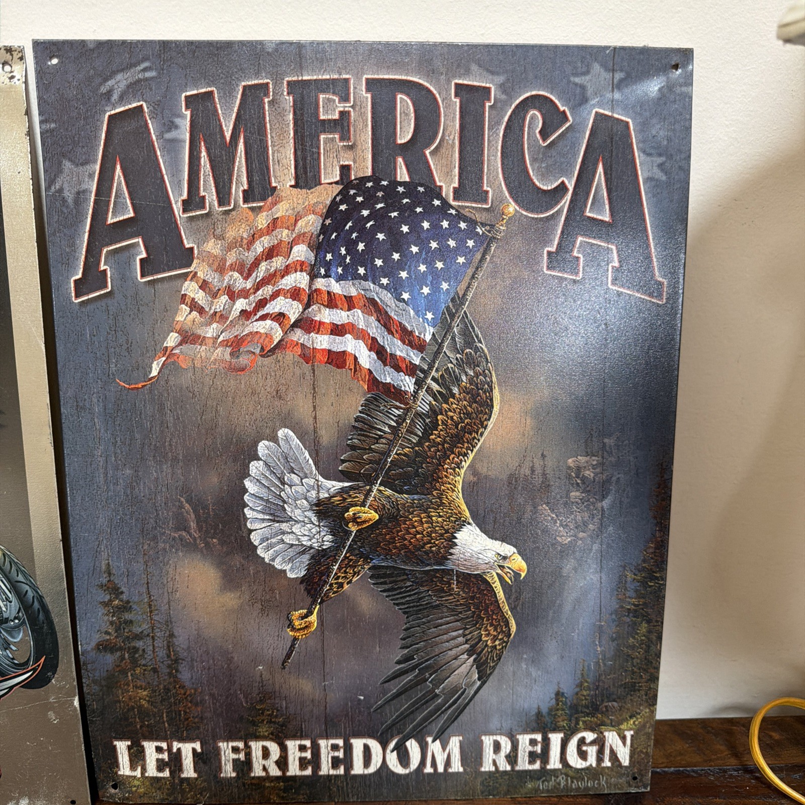 Two Metal Tin Signs Live To Ride America Let Freedom Reign Wall Decor