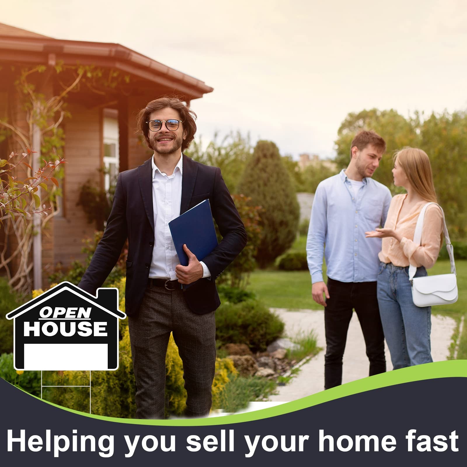 7 Pack Large Black Open House Real Estate Signs DoubleSided Stakes 18×14