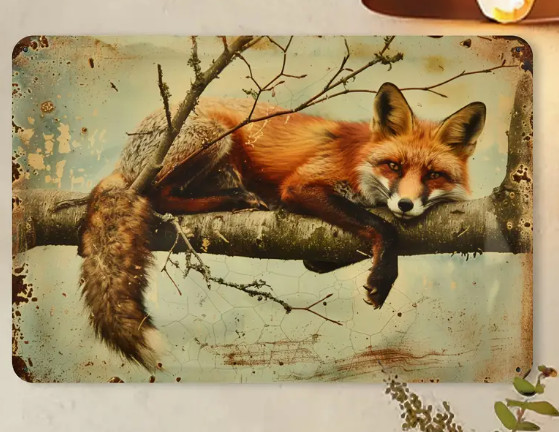 METAL ART-Fox Wildlife Wall Decor, Metal Art 12×8 inches, Vintage Wildlife Art,