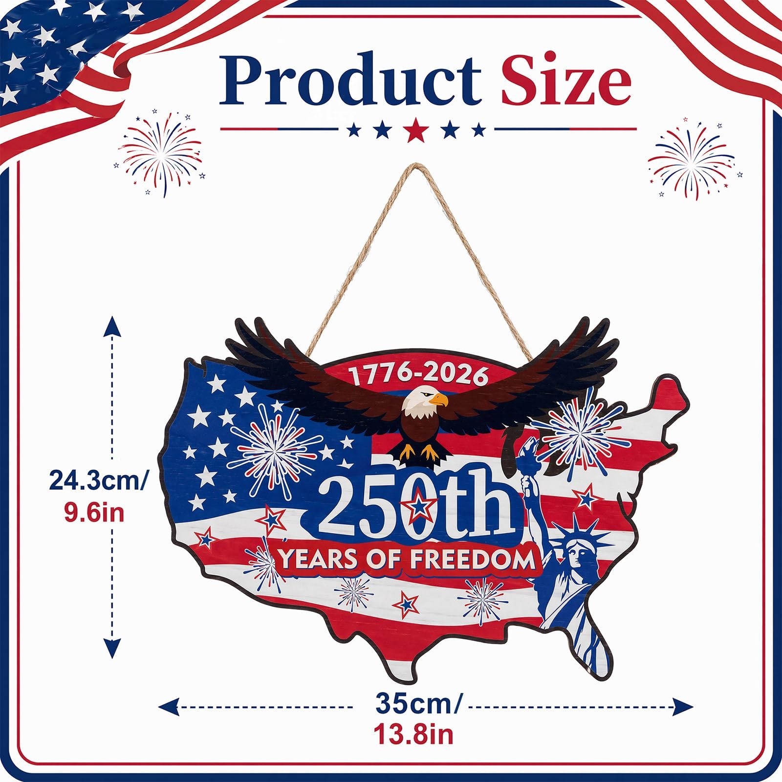 America 250th Anniversary Wood Sign 4th of July Door Wreath Independence Day Woo