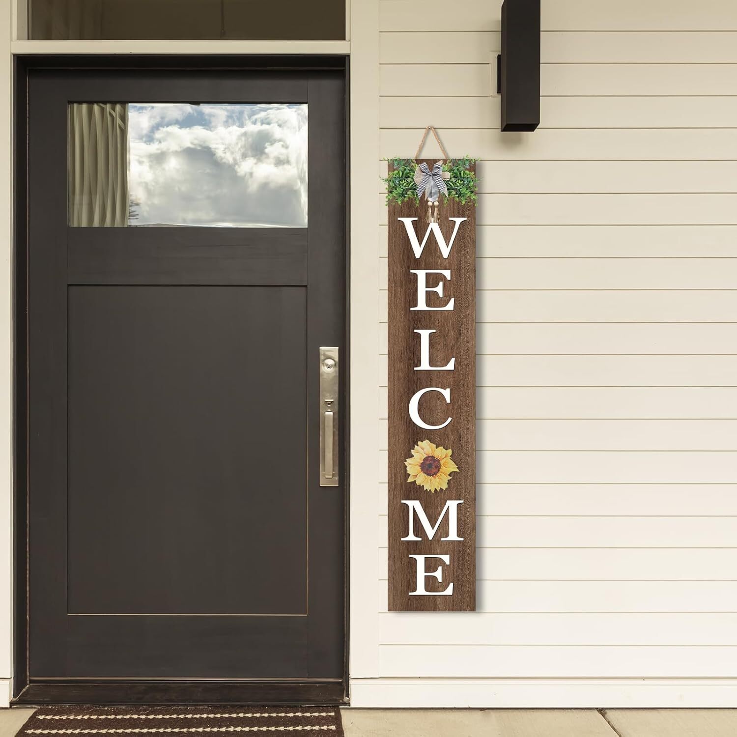 Interchangeable Welcome Sign for Front Porch Standing 47″X8″ Outdoor Large Wood