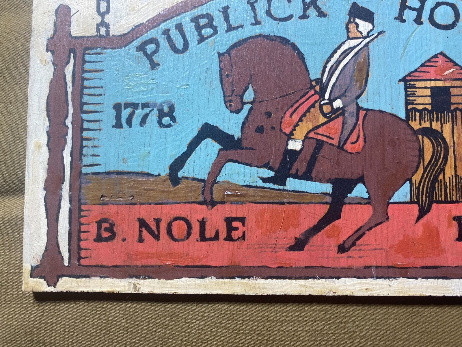 Vintage Folk Art Wood Painted Plaque “Publick House 1778″ – 12.0” Long