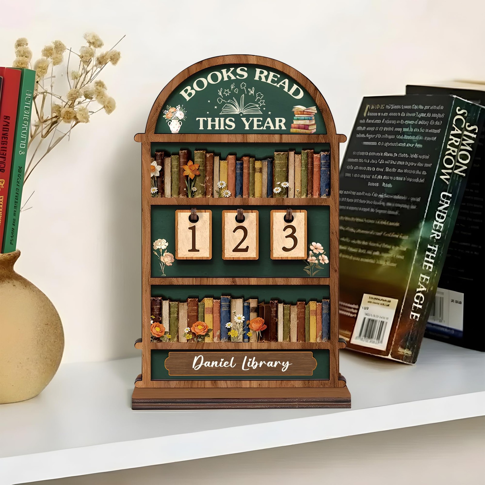 Books Read This Year Tracker Sign – Wooden Reading Counter Shelf Decor, Thoug…