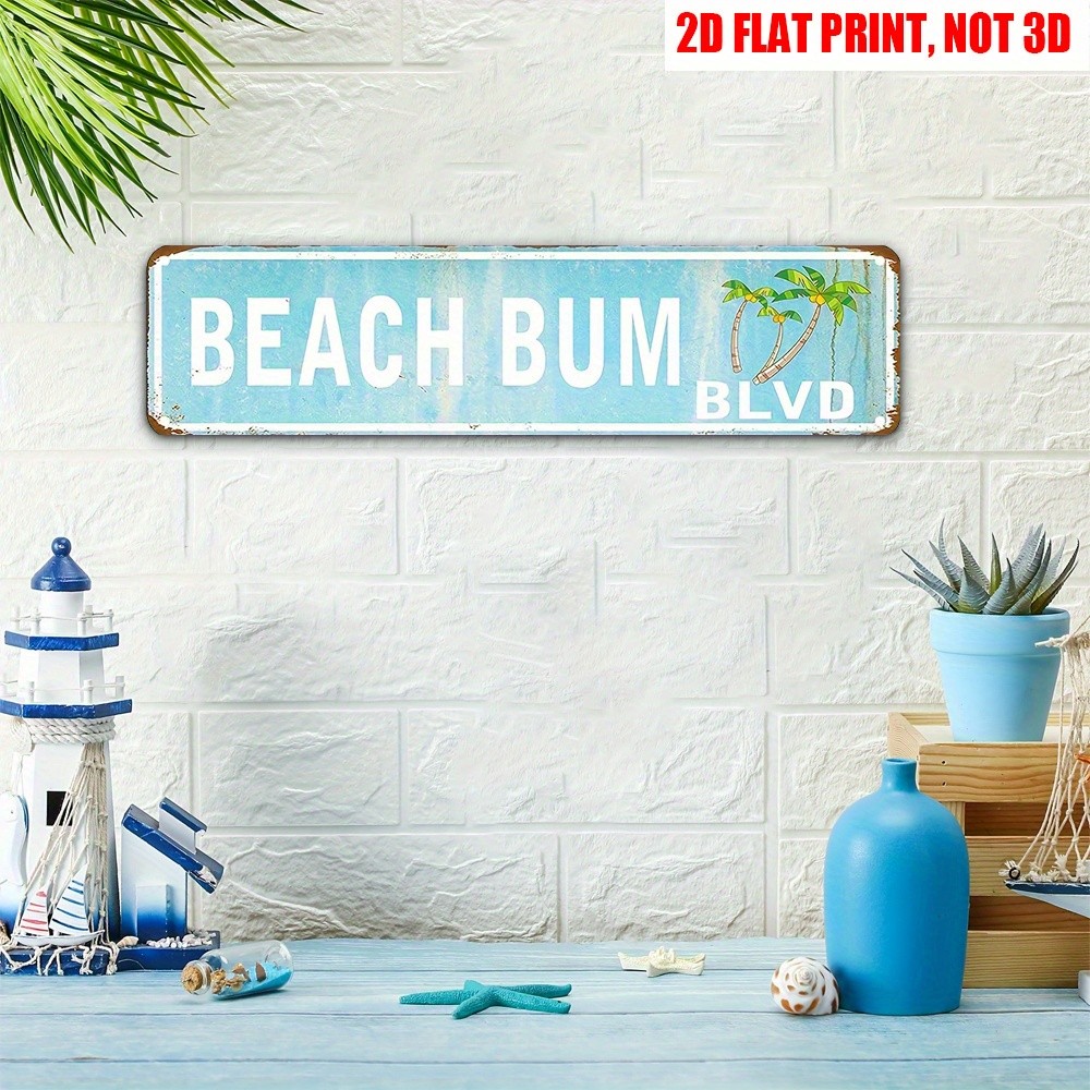 Vintage Beach Bum Blvd Metal Sign Coastal Decor Plaque Retro Nautical Wall Art