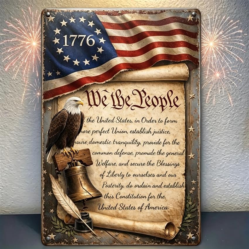 Retro 1776 Patriotic Tin Sign American Flag Eagle USA History Novelty Wall Art