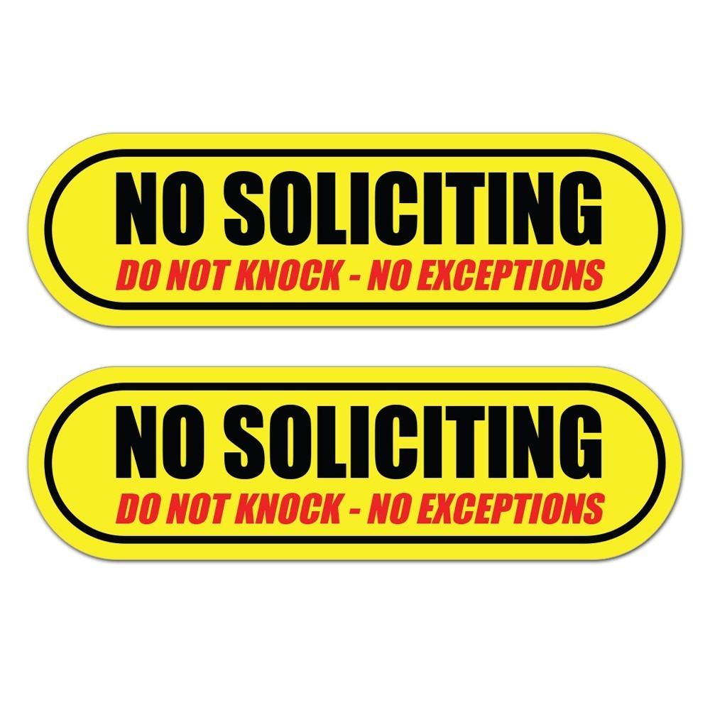 No Soliciting Stickers 2 Pack 6×2 Door Window Vinyl Decal No Knock No Flyers