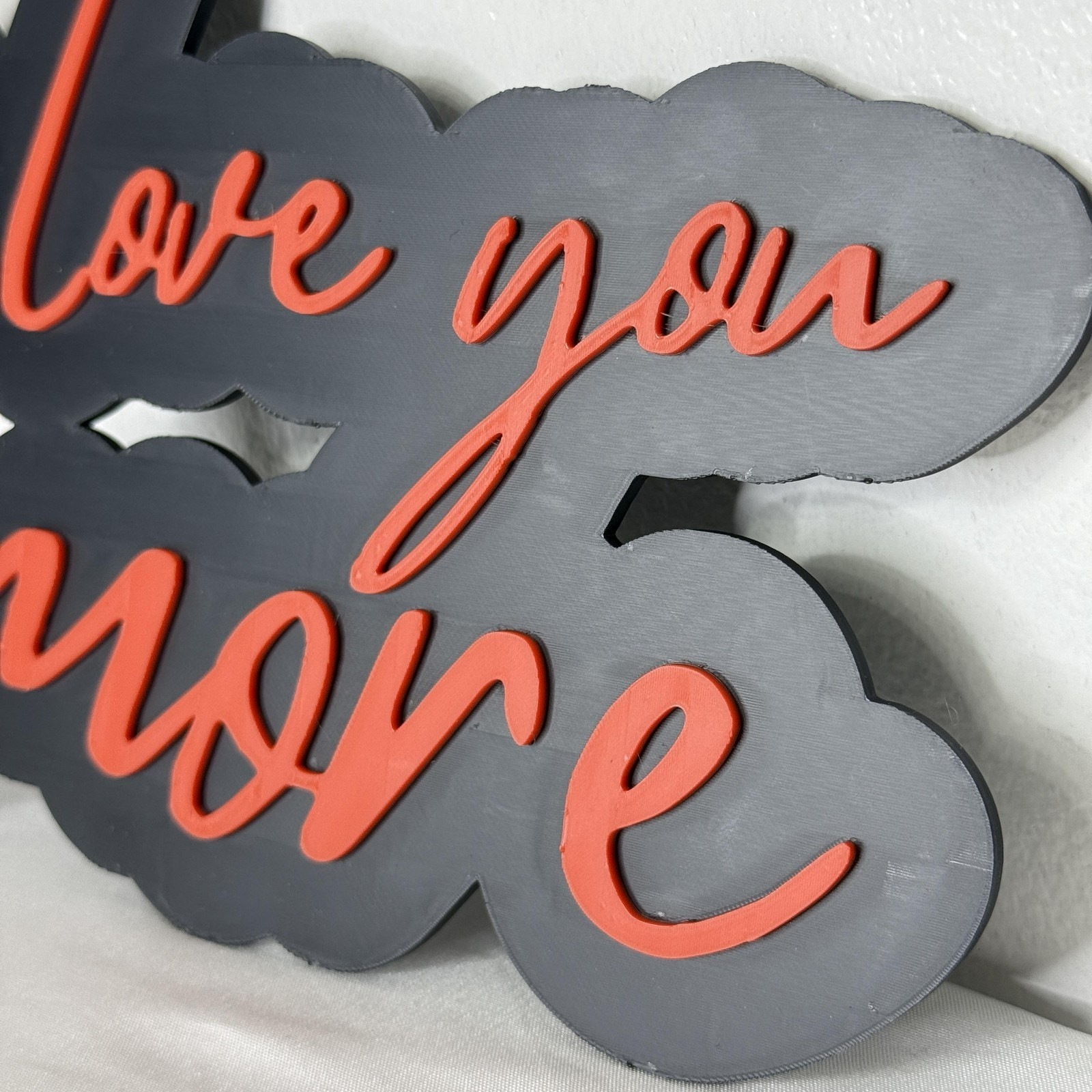 I Love You More Black Plastic Sign Red Script 3D Wall Home Decor Quote Gift