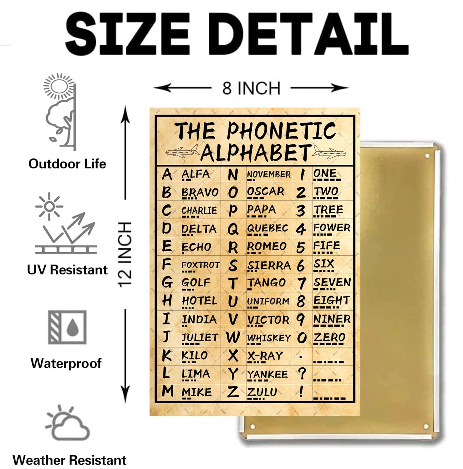 Military Phonetic Metal Tin Sign Alphabet Pilot Knowledge Wall Art Army Sign US