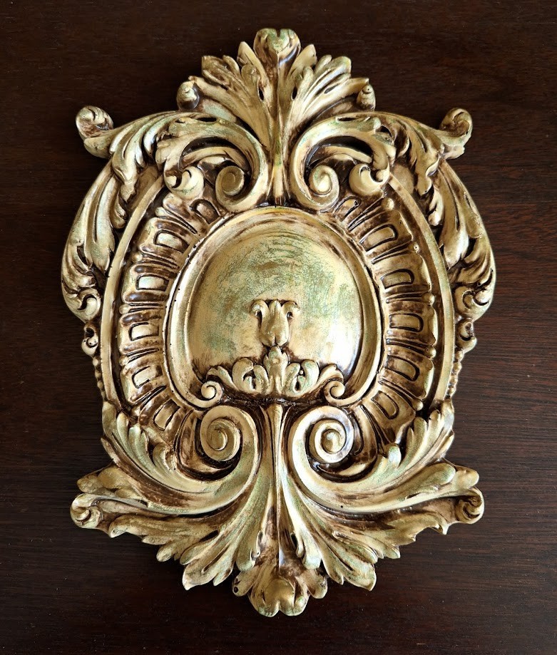 Opulent Wall Plaque Shield Cartouche Design Gilded Plaster Decorative Art
