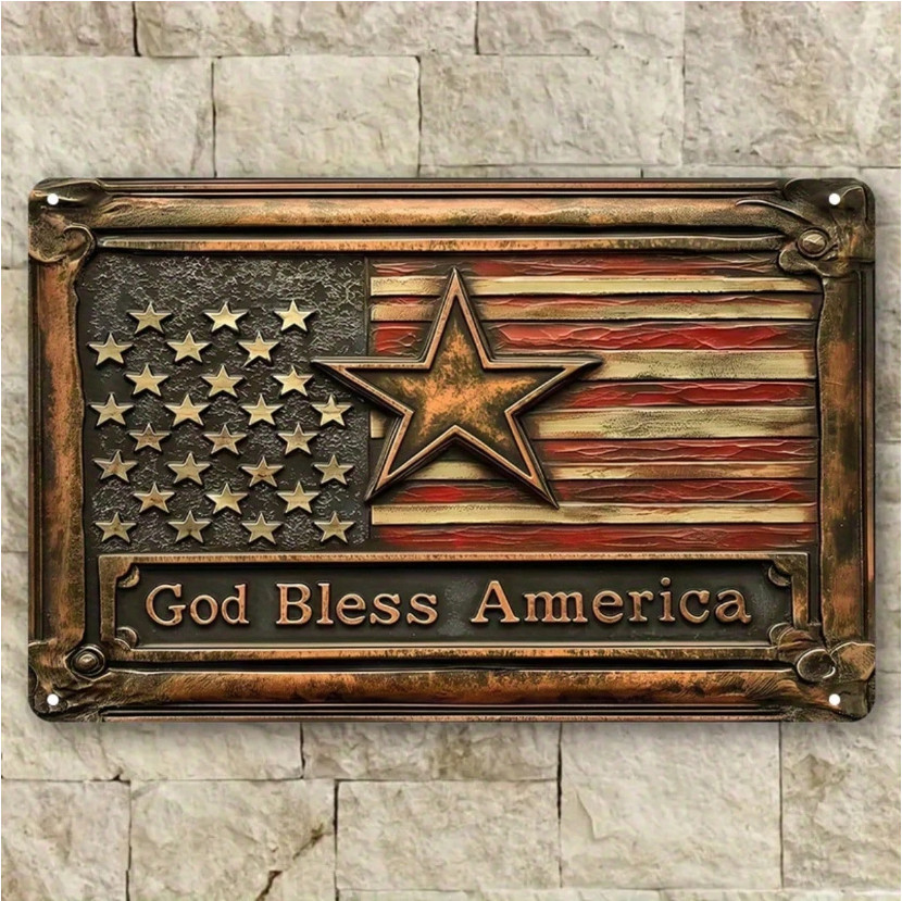 God Bless America Metal Sign American Flag Patriotic Wall Decor 8×12 Plaque