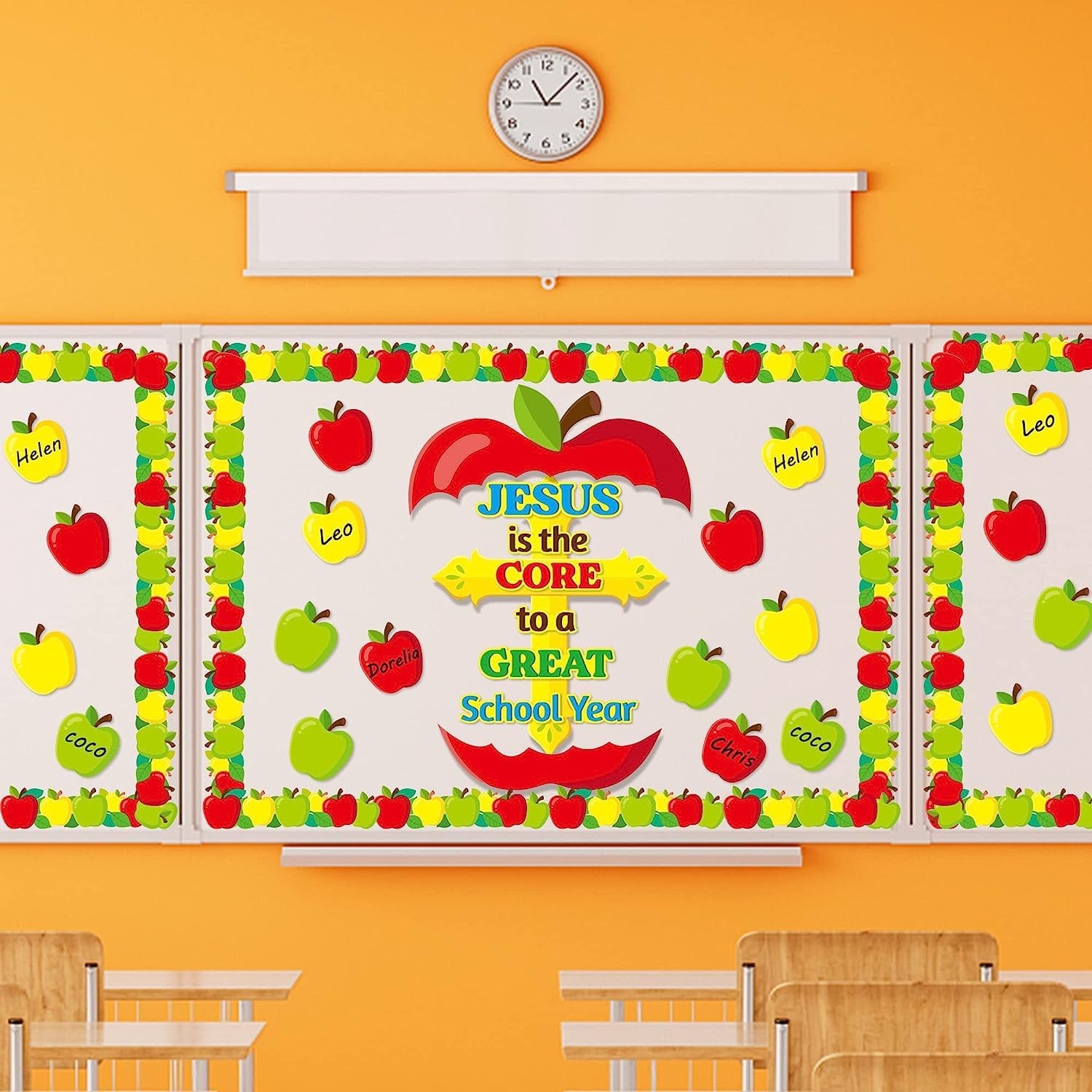 Decor, 77Pcs Jesus Bulletin Board, Cross Cutouts, Apple Tags, Multicolor
