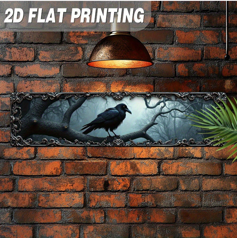 Gothic Crow Wall Art Raven Metal Sign Black Forest Decor Halloween Plaque