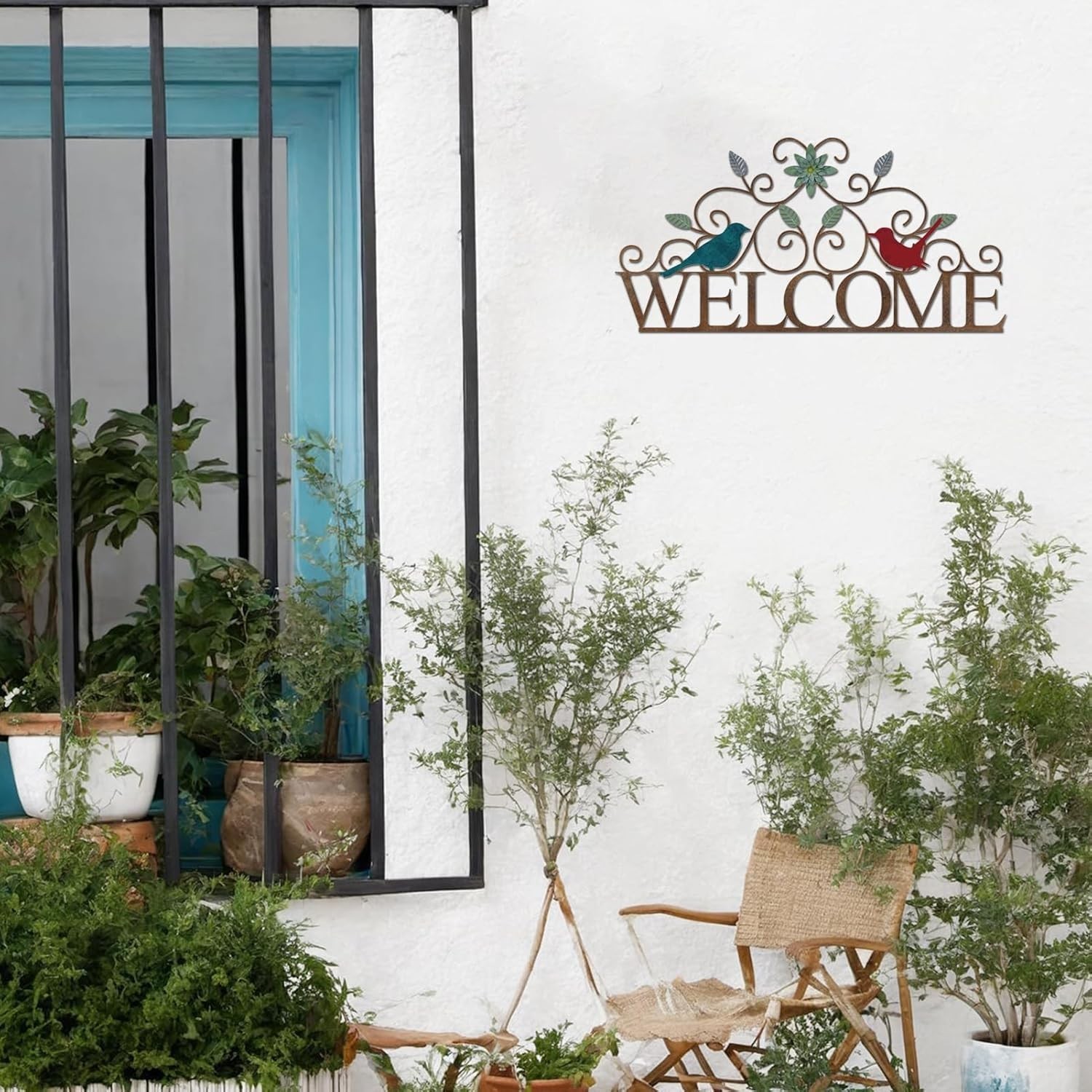 Metal Welcome Wall Art Sign for Front Door 13.8″L x 6.8″W Vintage