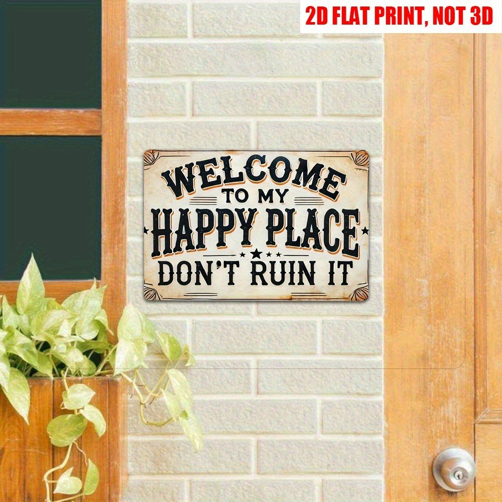 Rustic Welcome Sign Vintage Metal Tin Wall Art Welcome to My Happy Place Cozy