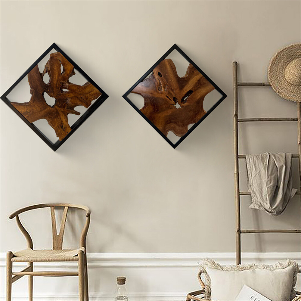 Rustic Teak Wood Wall Decor 17”x 31.5” Farmhouse Live Edge Wall Art Decoration