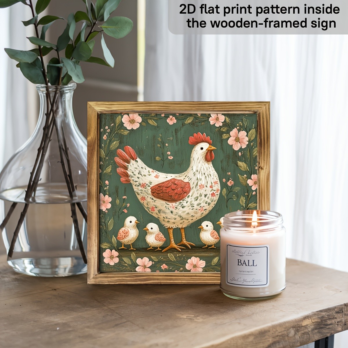 Antique Farm Hen Baby Chicks Pink Blossom Floral Living Room Wall Art Plaque