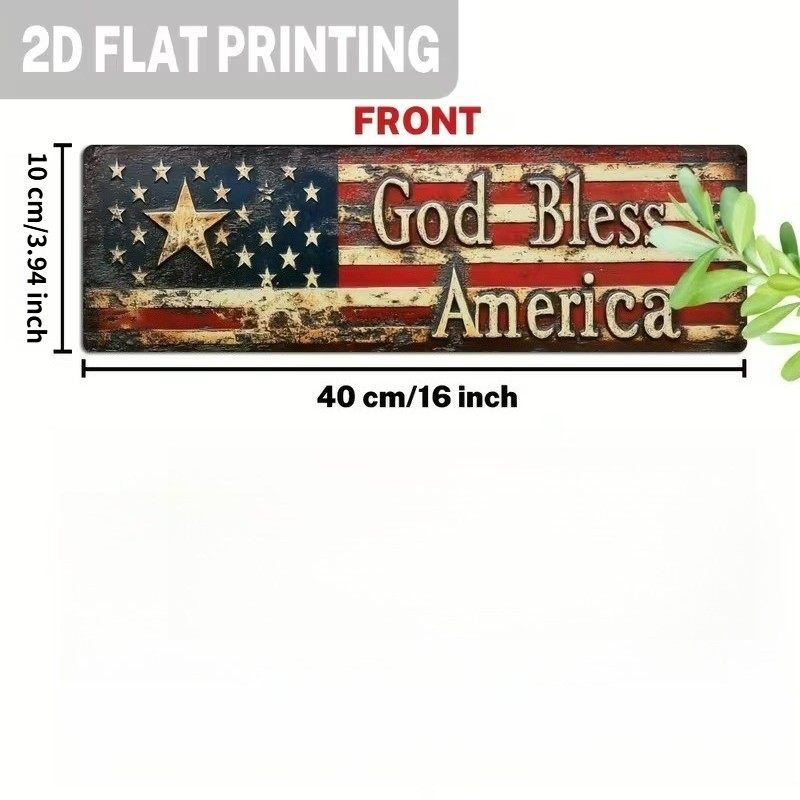 Patriotic God Bless America Flag Metal Sign Rustic Farmhouse Wall Bar Decor Gift