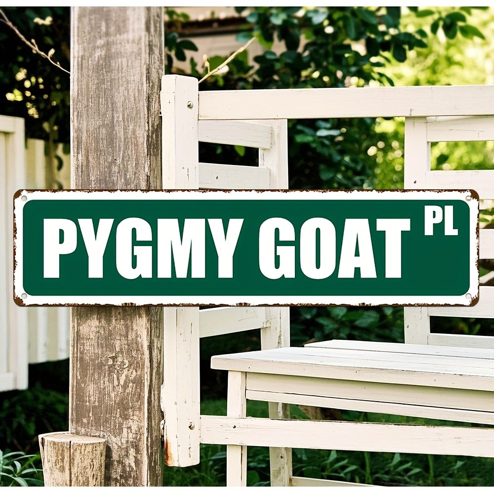 Vintage Goat Iron Sign 10x40cm Rustic Green White Wall Decor