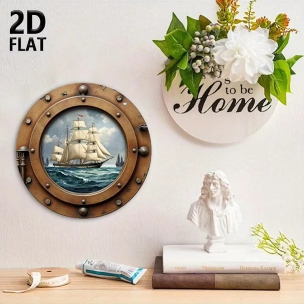 Nautical Porthole Wall Decor Retro Ship Print Sailboat Art For Coastal Home