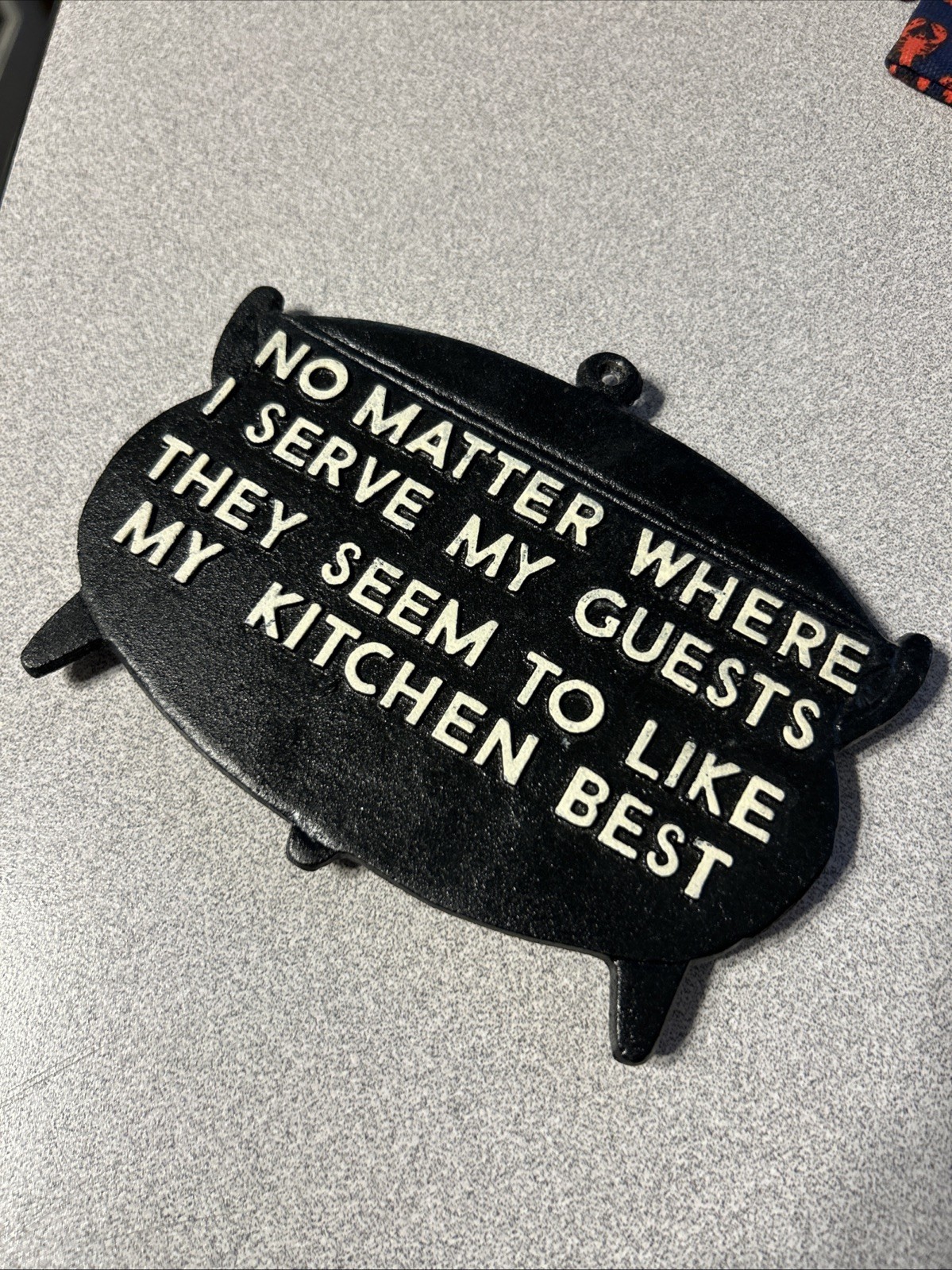 Vintage Metal Funny Kitchen Sign / Hot Plate Black & White