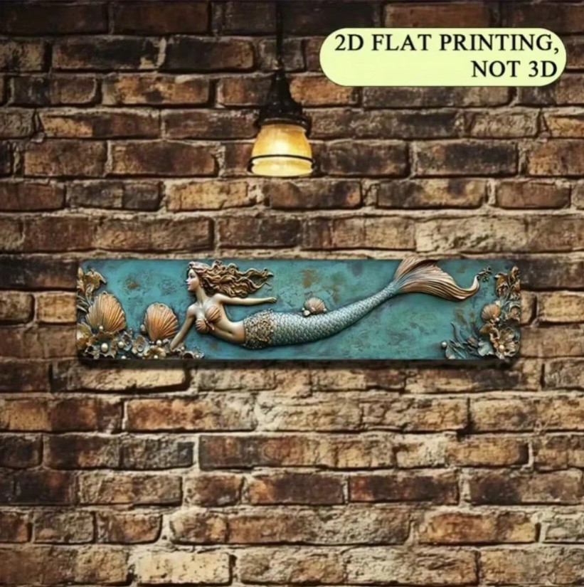 Enchanted Mermaid Wall Art Coastal Beach House Decor Nautical Metal Sign