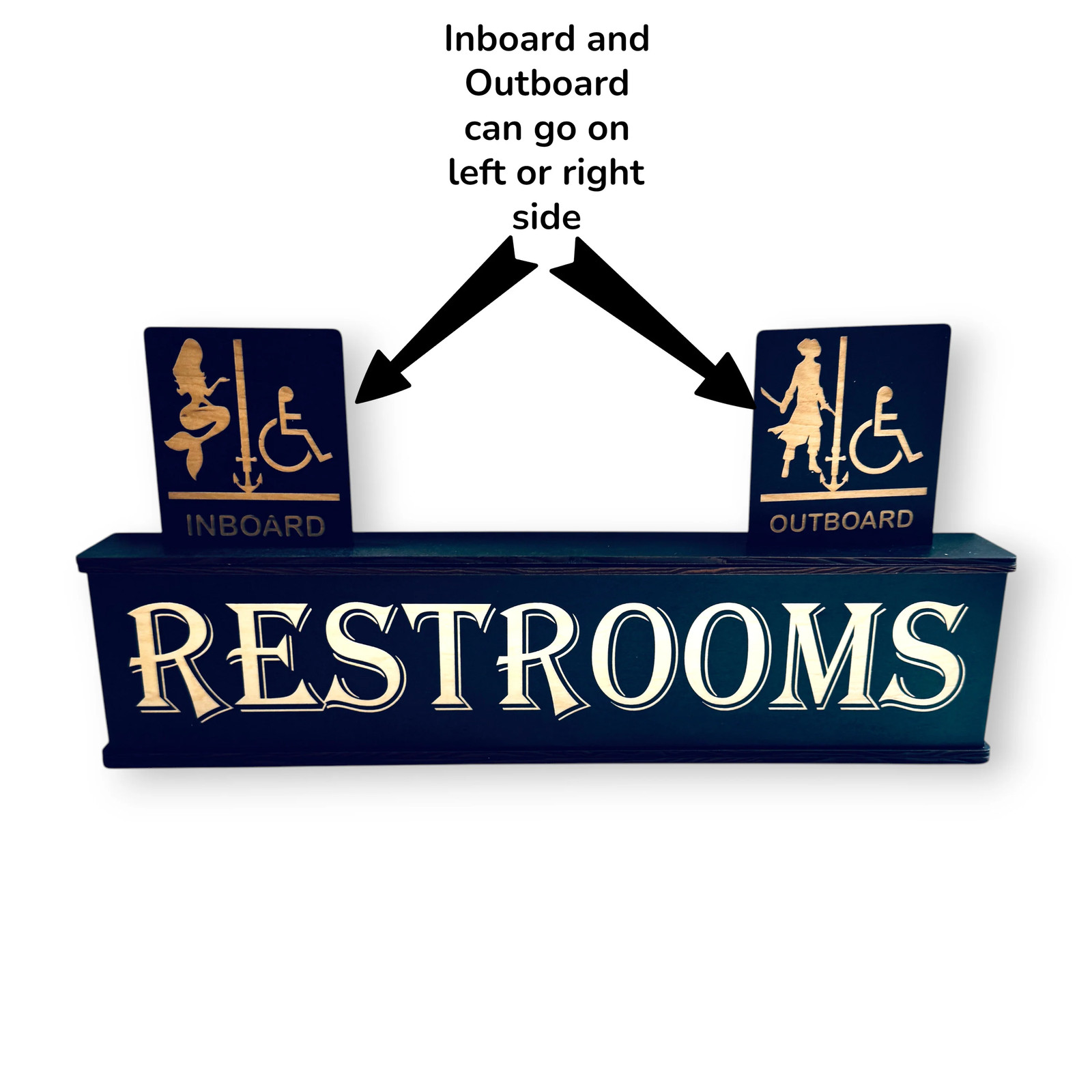 Sign – Restrooms – BLACK – With Add on – Box Sign – 24x6x3 inches