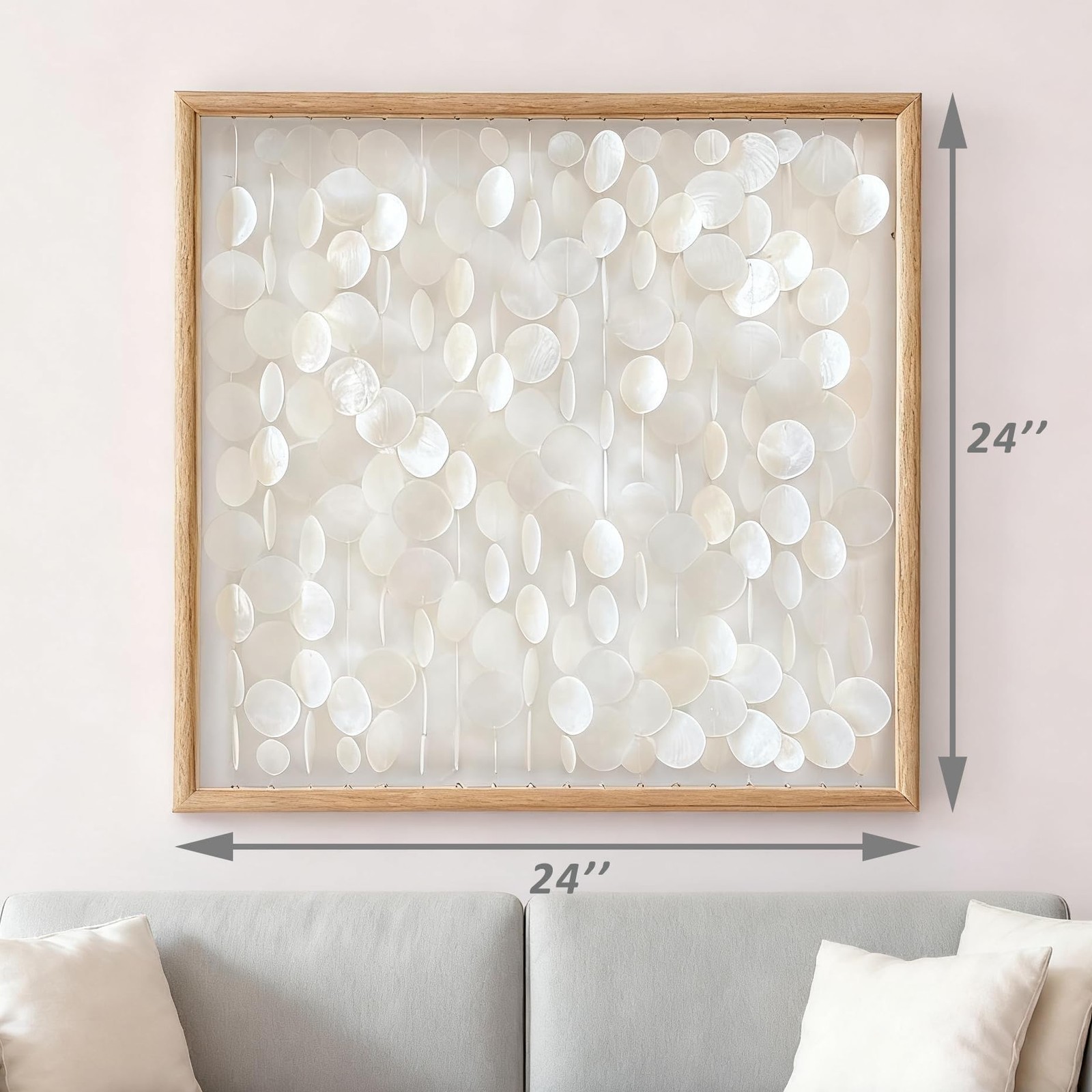 Bergamot 3D Handmade 24″x24″ Capiz Shell Wall Hanging Decor, Solid Wooden Fra…