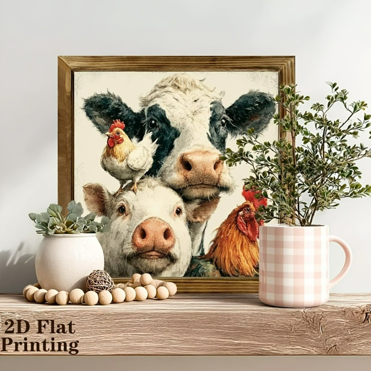 Farm Chicken Pig Cow Wooden Sign Rustic Vintage Decor for Kitchen Cafe Gift