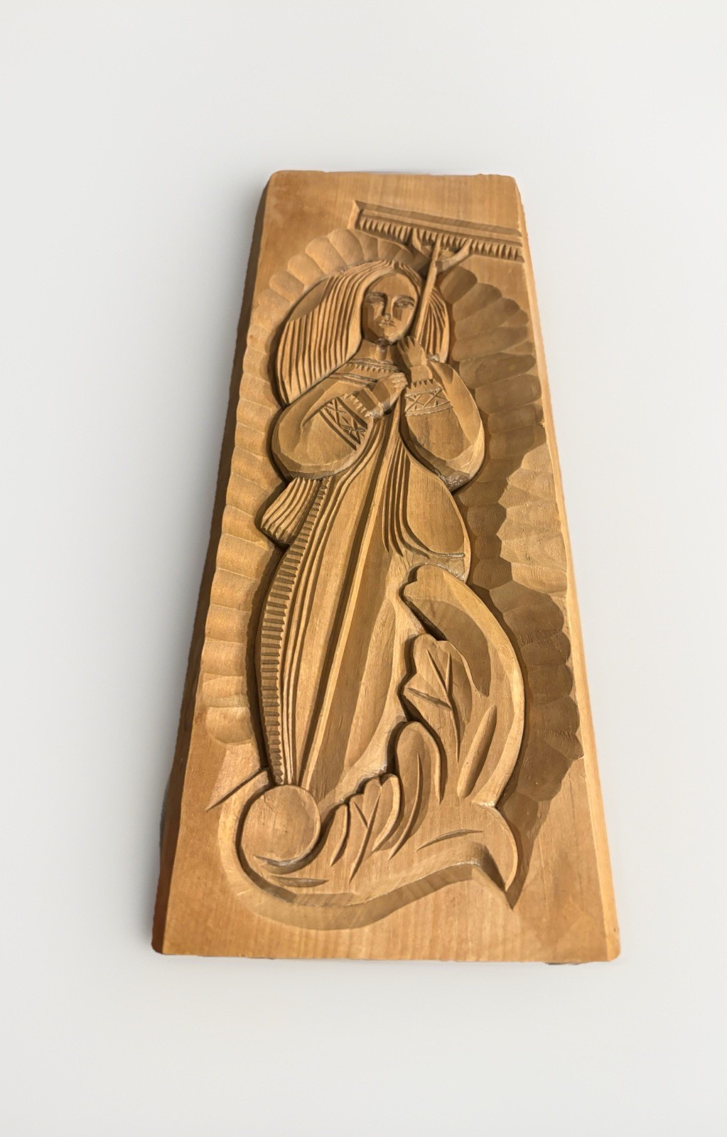 Wooden Handcrafted Wall Plaque Woman Taking Medium Size Farm Folk Art Country