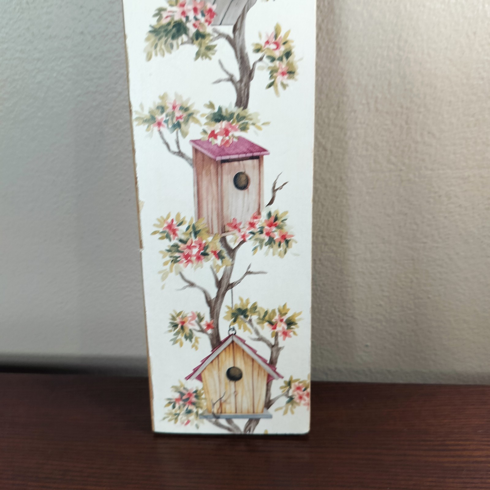 Vintage Wooden Birdhouse Plaque With Tree Vines Hanging 16.5 x 3 inches