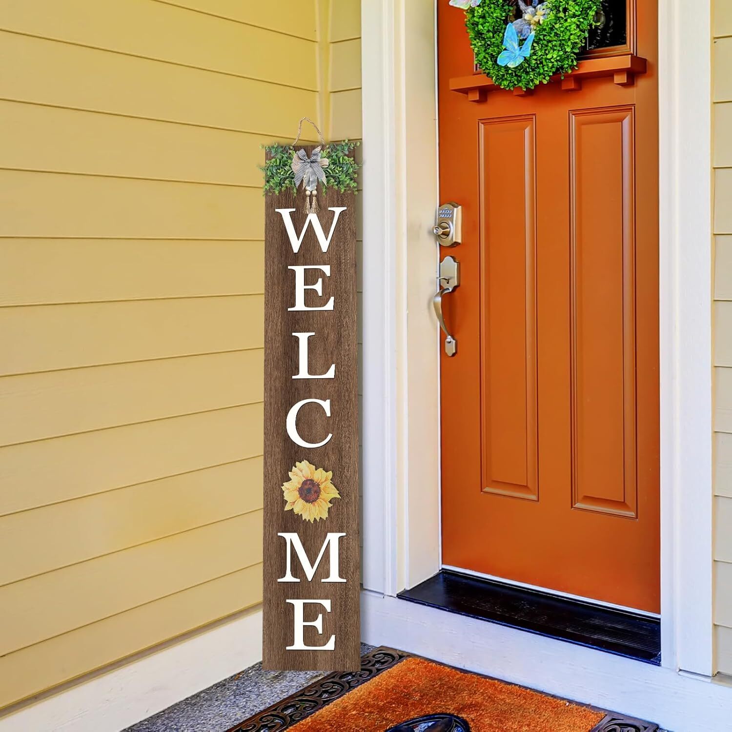 Interchangeable Welcome Sign for Front Porch Standing 47″X8″ Outdoor Large Wood